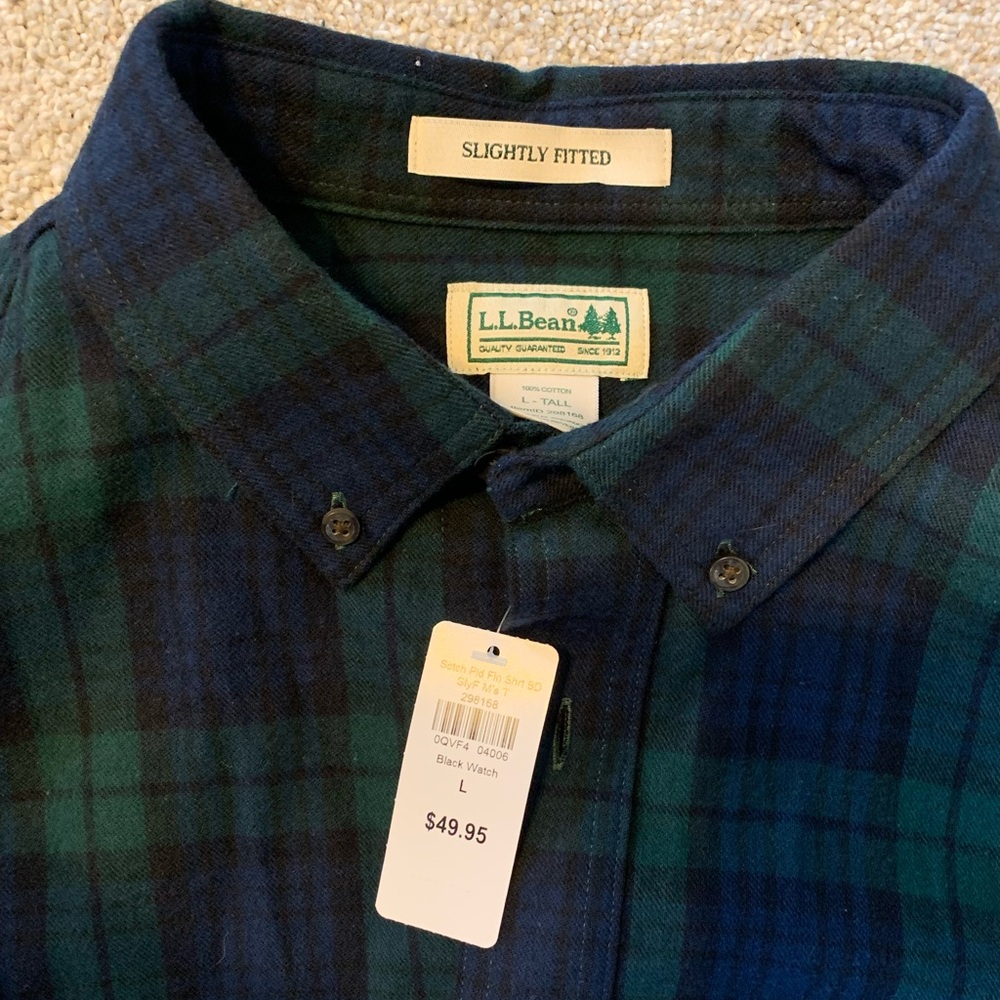 LL Bean Men's Scotch Plaid Flannel Shirt, Slightly Fitted, NWT, L-Tall - Picture 5 of 5
